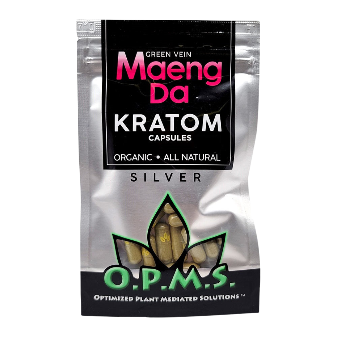 O.P.M.S. Silver Capsules Kratom OPMS Green Vein Maeng Da 16 Count 