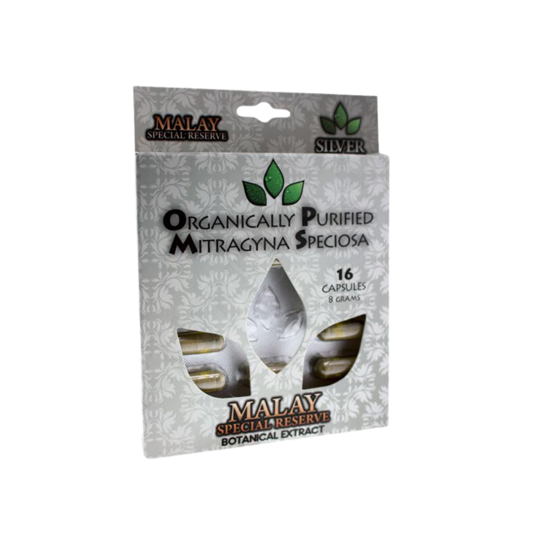 O.P.M.S Silver - Malay Capsules - Blister Pack Kratom OPMS 16 Count  