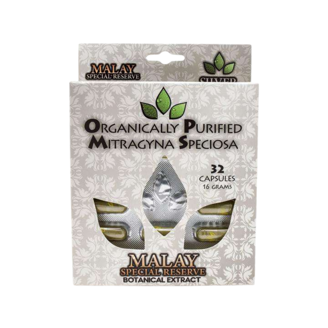 O.P.M.S Silver - Malay Capsules - Blister Pack Kratom OPMS 32 Count  