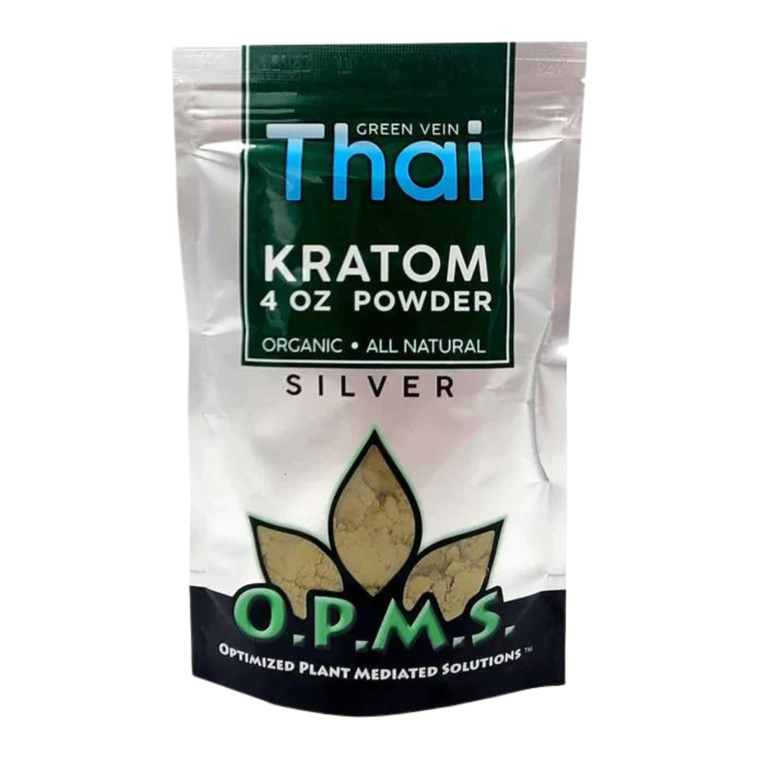 O.P.M.S Silver Powder Kratom OPMS Green Vein Thai 1 Ounce 