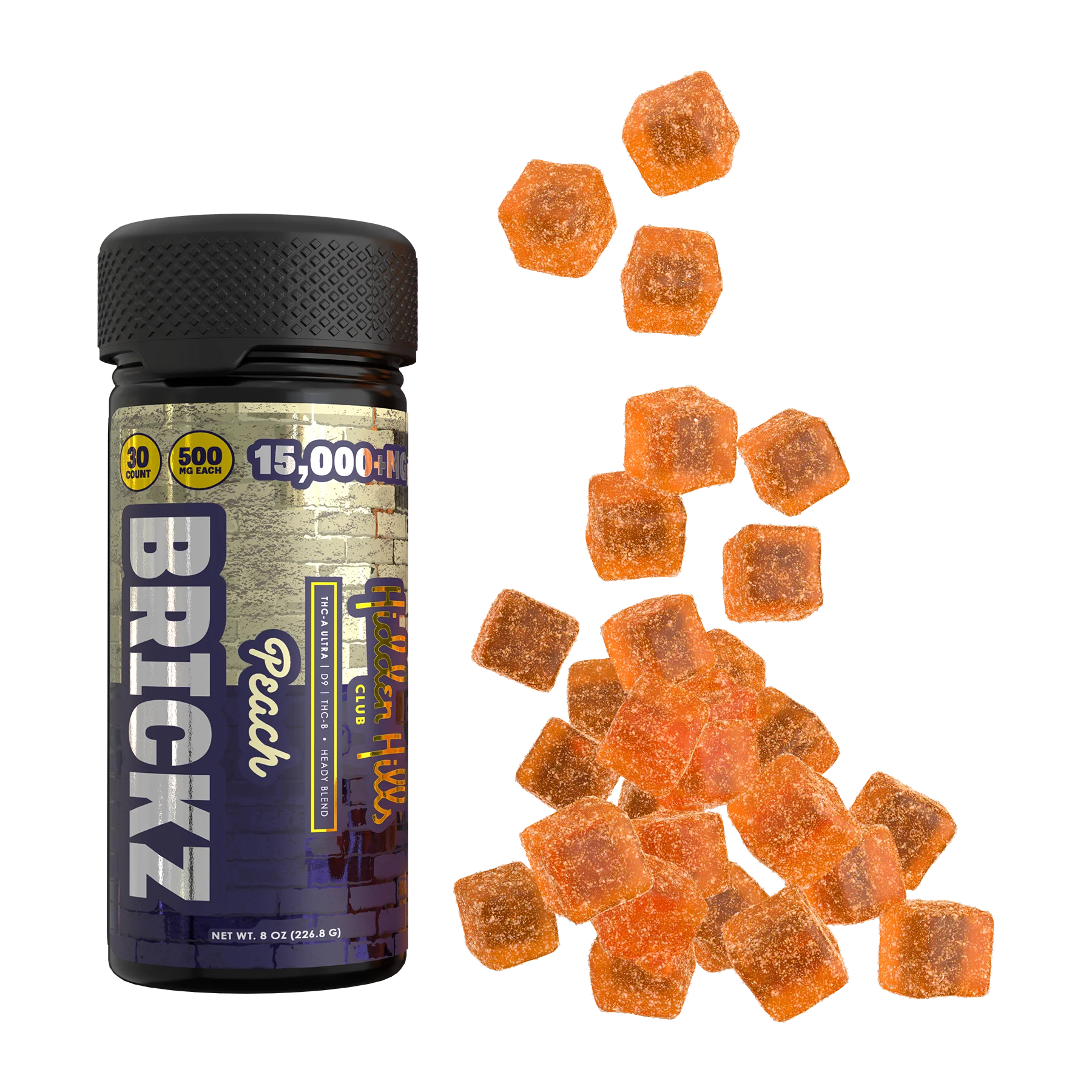 Hidden Hills Brickz Heady Blend | 15000mg Edibles - 30 Count Edibles Tre House Peach
