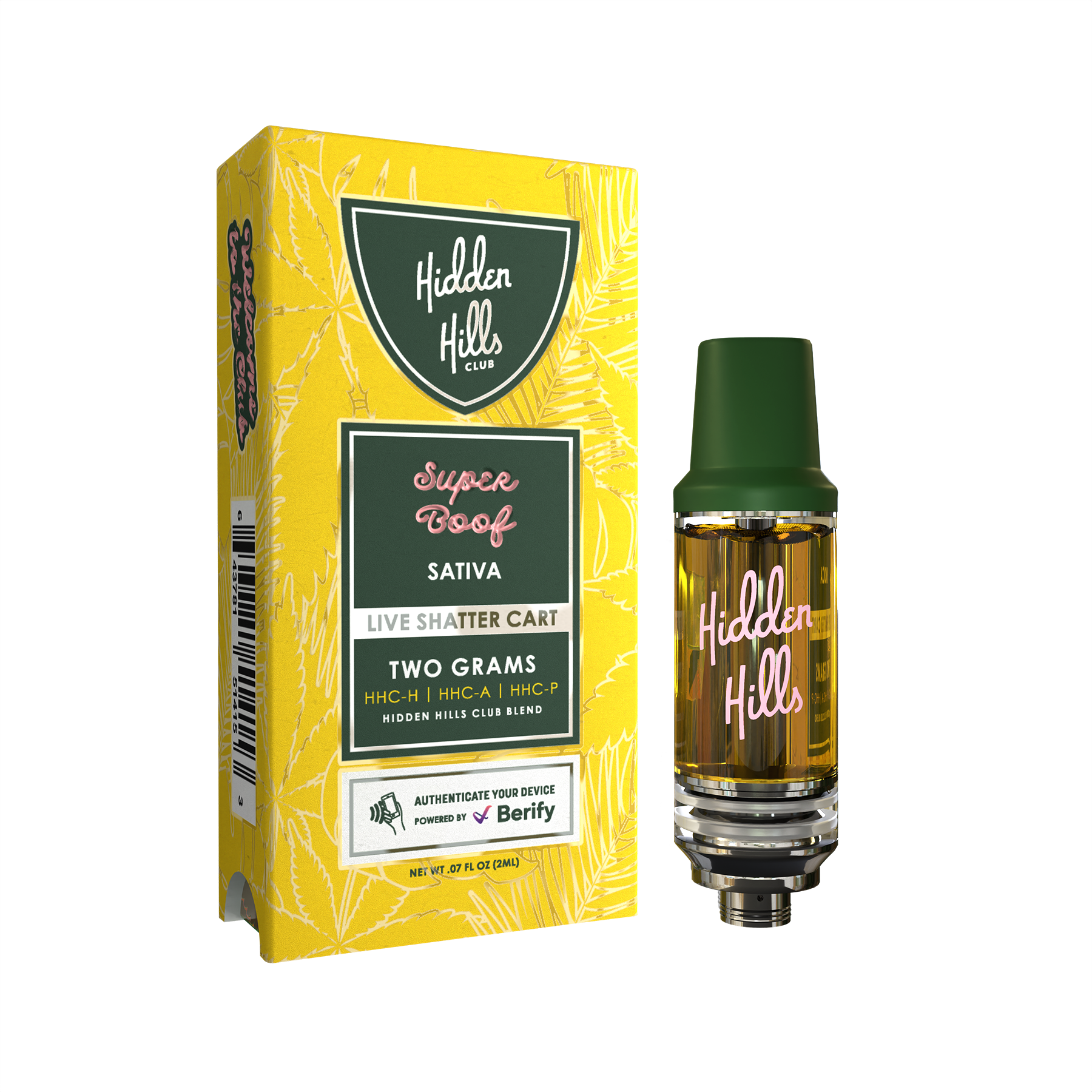 Hidden Hills 2G Live Shatter HHC Cartridge Vape Hidden Hills Super Boof Sativa  