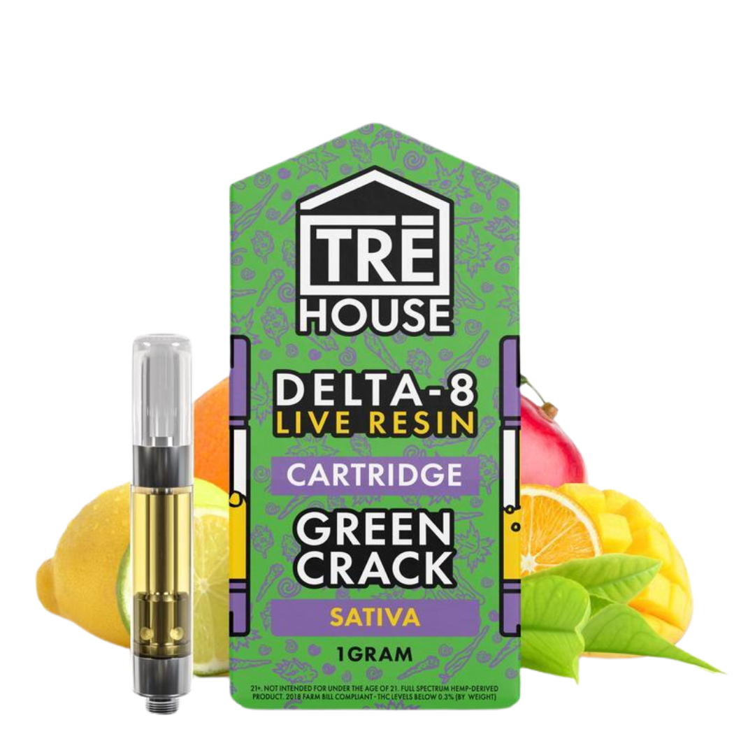 Tre House Delta 8 Live Resin Cartridges Vape Tre House Green Crack Sativa  