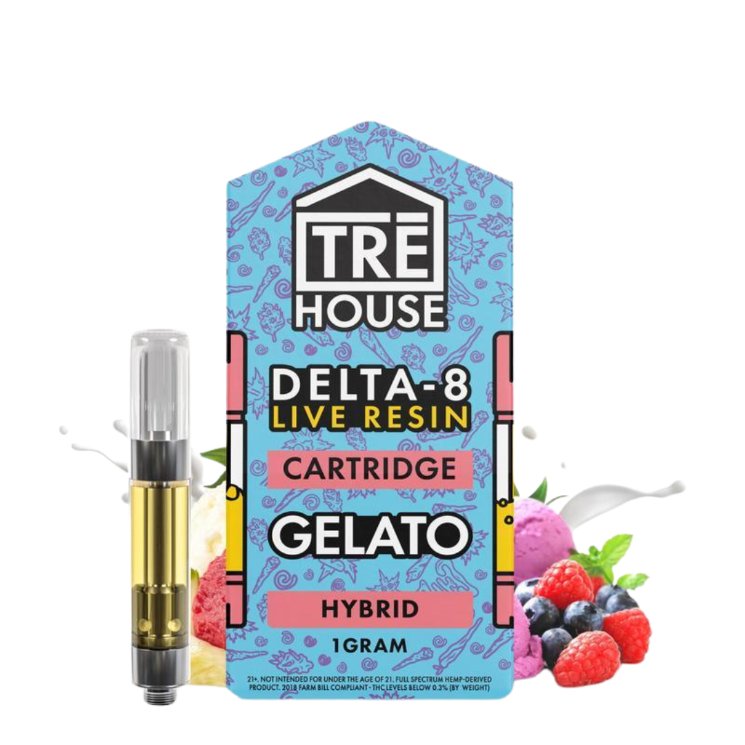 Tre House Delta 8 Live Resin Cartridges Vape Tre House Gelato Hybrid  