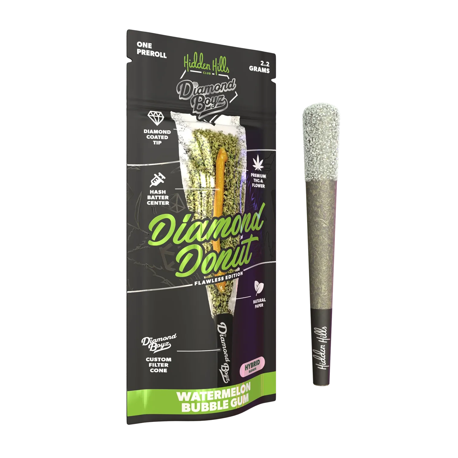 Hidden Hills x Diamond Boyz 2.2 g Diamond Donut Pre-Roll - 2 Pack