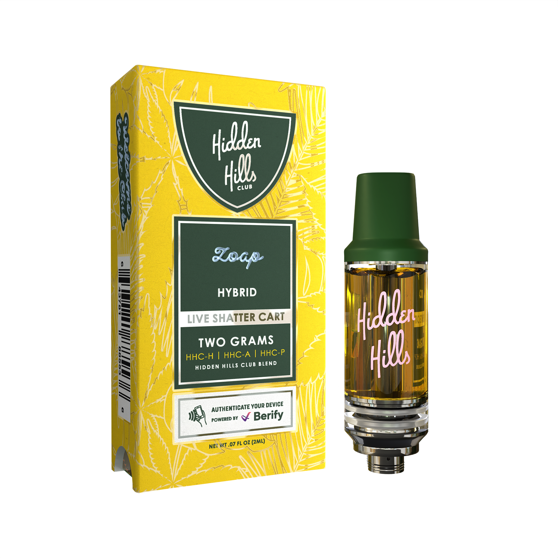 Hidden Hills 2G Live Shatter HHC Cartridge Vape Hidden Hills Zoap Hybrid  