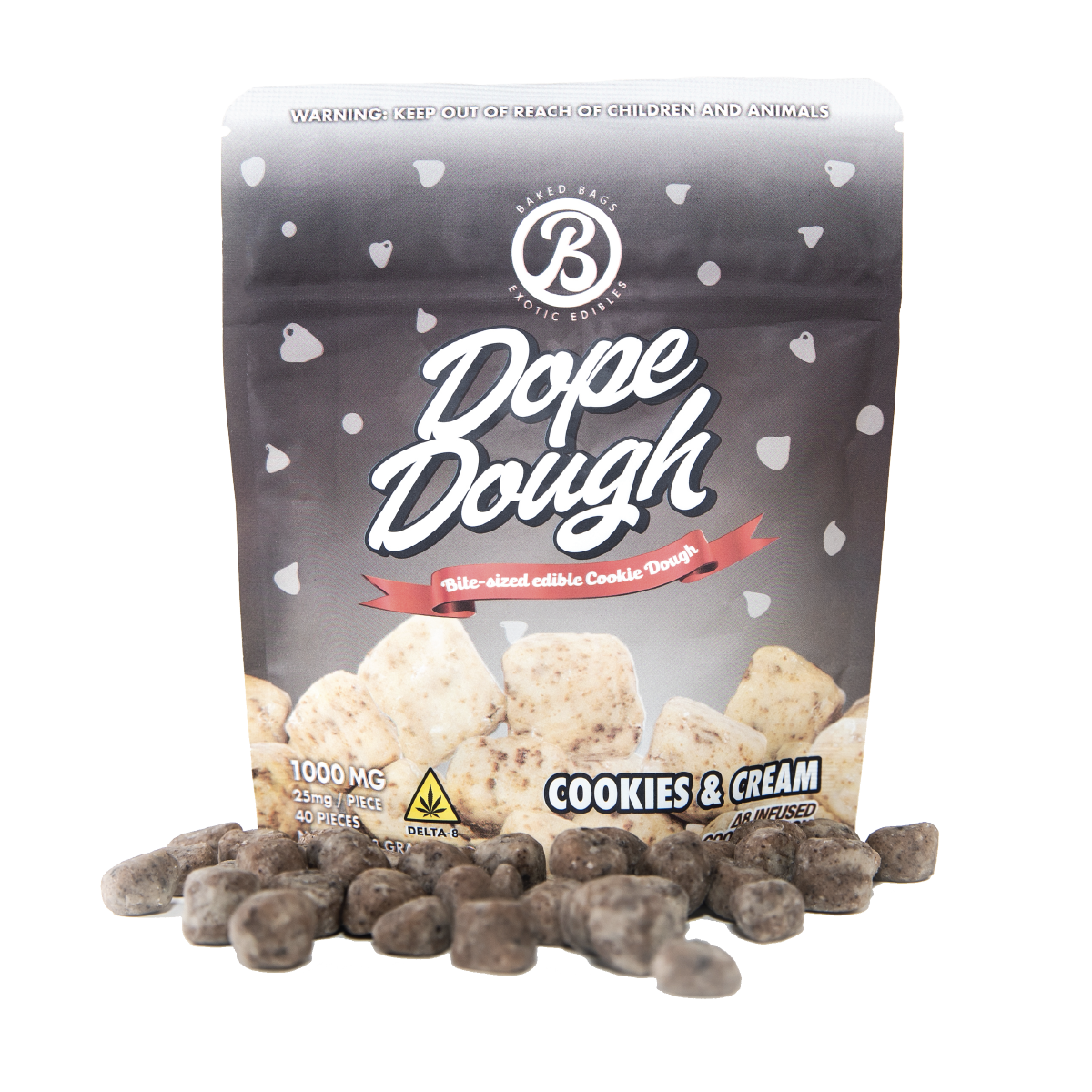 Baked Bags Dope Dough Cookie Dough Bite-Sized Edible Cookie Dough Cookie Baked Bags Delta-8 THC Cookies & Cream