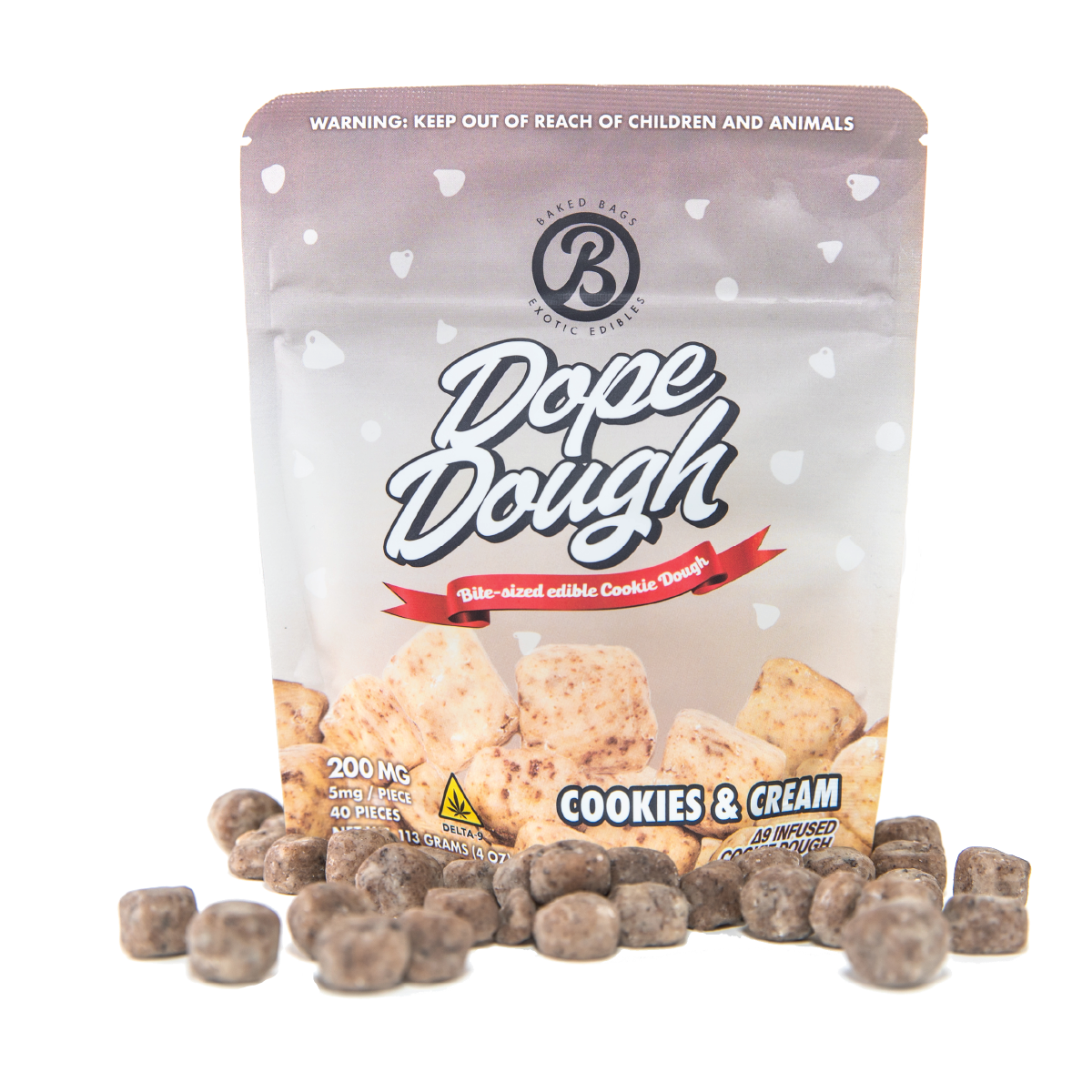 Baked Bags Dope Dough Cookie Dough Bite-Sized Edible Cookie Dough Cookie Baked Bags Delta-9 THC Cookies & Cream