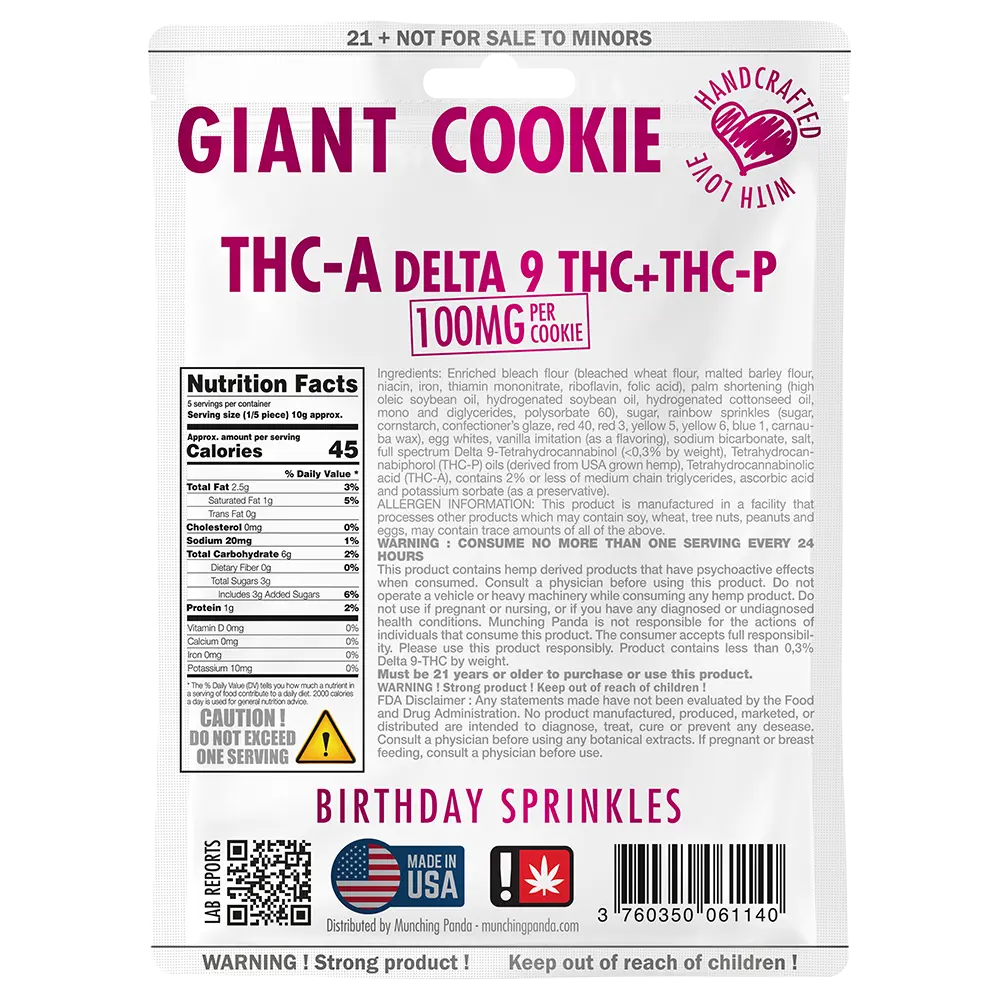 Munching Panda - Giant Cookie 100mg delta 9 THC + THC-P + THC-A Edibles Munching Panda   