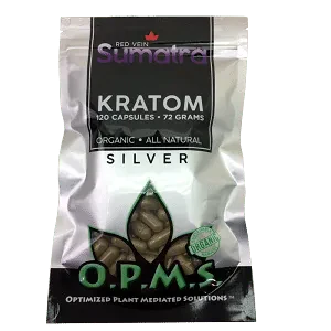 O.P.M.S. Silver Capsules Kratom OPMS Red Vein Sumatra 120 Count 