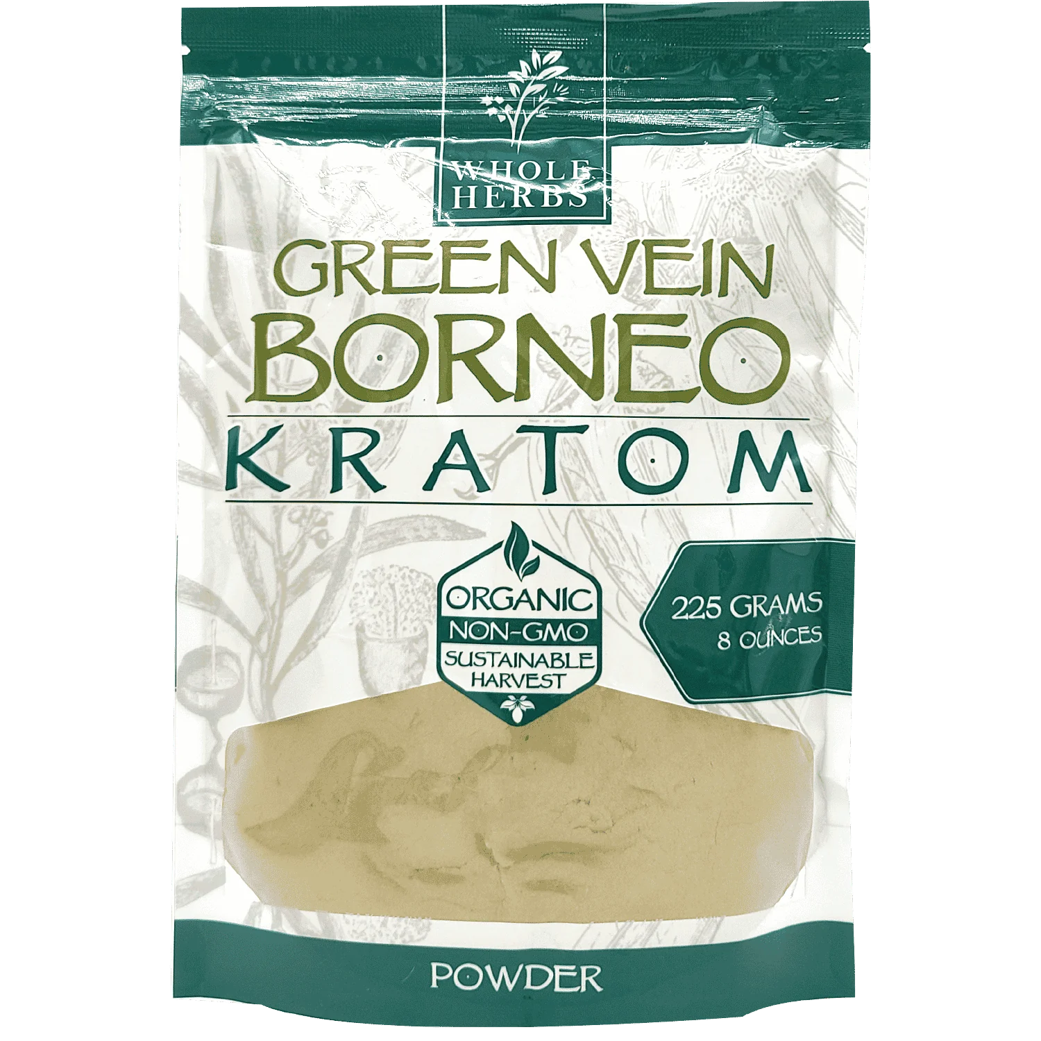 Whole Herbs Powder Kratom Whole Herbs Green Vein Borneo 3.5 Ounces 