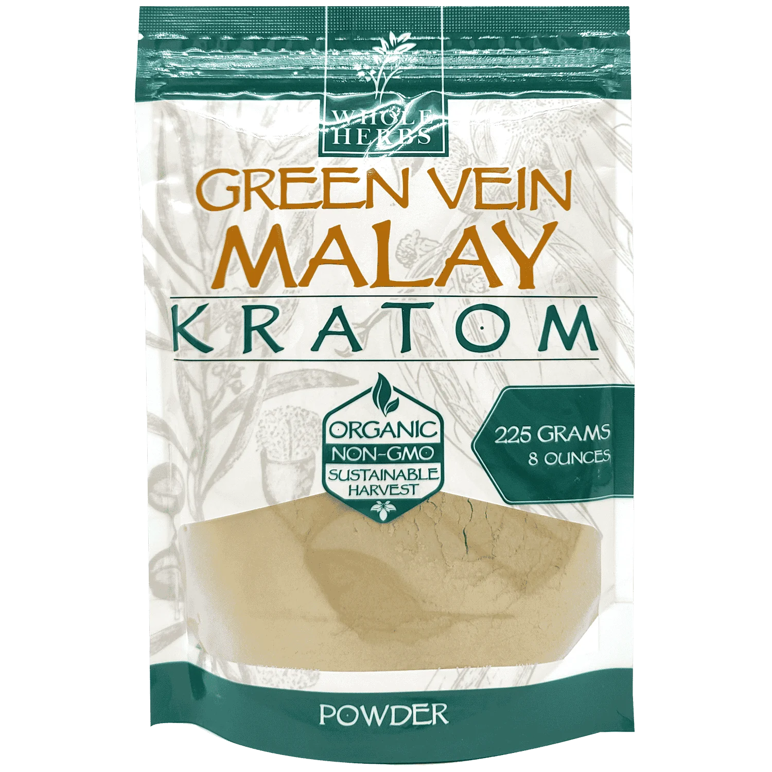 Whole Herbs Powder Kratom Whole Herbs Green Vein Malay 3.5 Ounces 