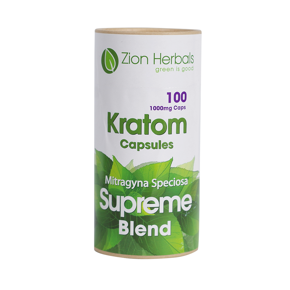 Zion Herbals Kratom Capsules - 1000MG Kratom Zion Herbals Supreme Blend 100 Count 